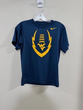 Nike Boys Navy West Virginia Mountaineers Football Blue Short Sleeve Tee. Size M